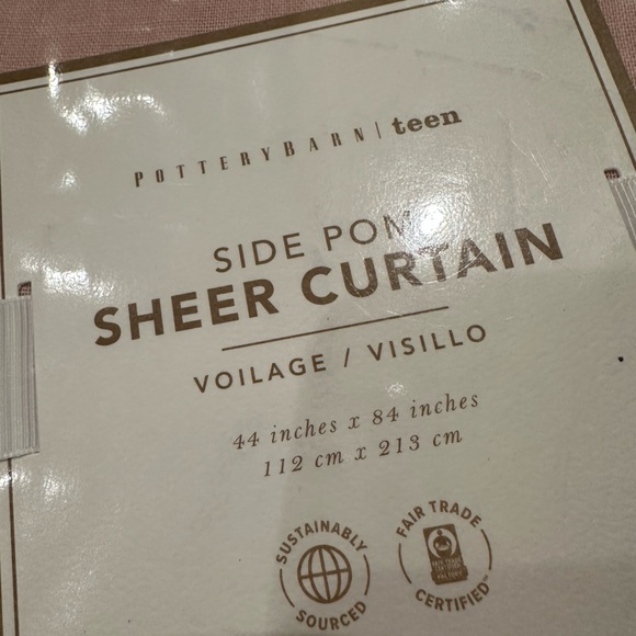 PB Teen Pom fringe quartz pink sheer panels, qty 2 - Picture 2 of 4